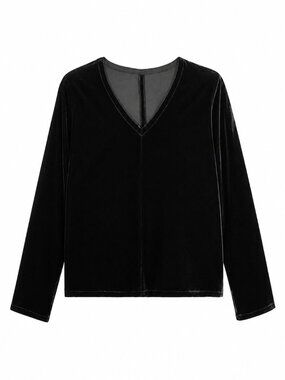 Eileen Fisher Evening Velour Black V Neck Velvet Top New small $278 SILK Shirt S